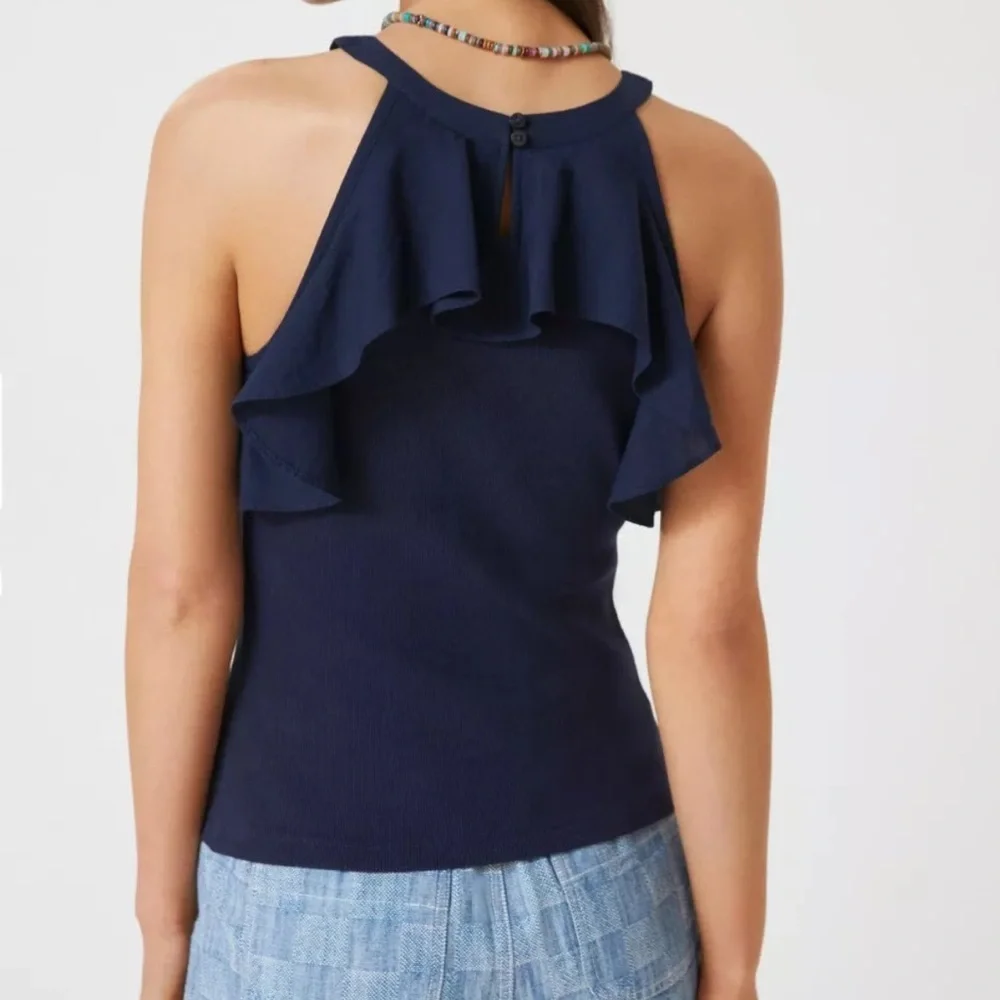 Anthropologie Maeve Ruffled Rib Halter
Tank Sleeveless Navy Top Women’s Size XS - Picture 3 of 8